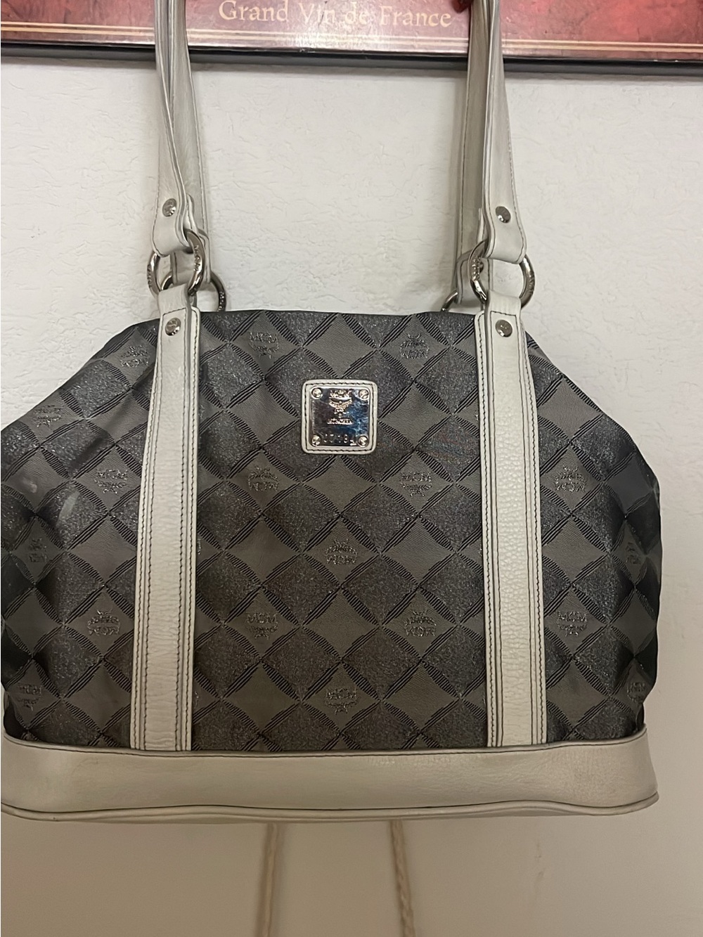 MCM Gray, Silver and White Monogram Tote